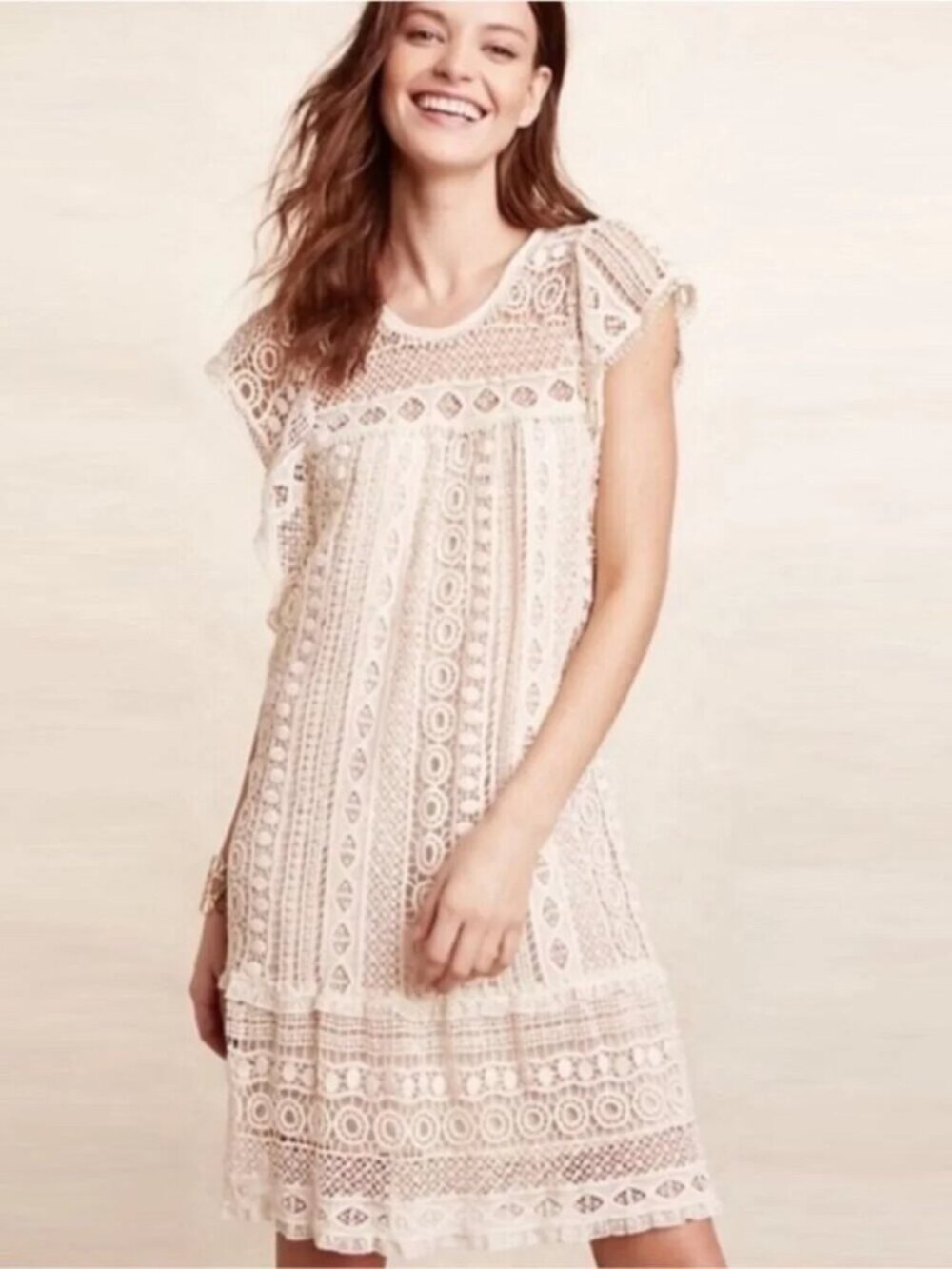 Anthropologie Maeve Natural Crochet Dress Size XS